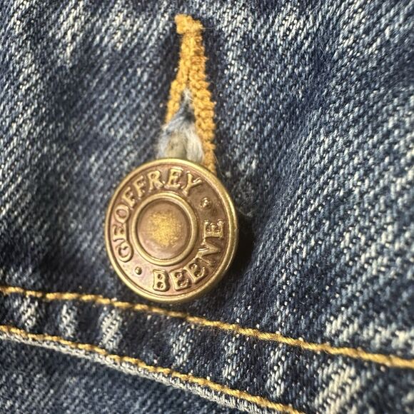 Vintage Geoffrey Beene Flannel Plaid Lined Denim Jacket Leather Collar Men's M - Picture 8 of 16